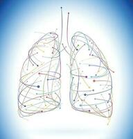 The illustration of various colored stripes and dots arranged to form the shape of a human lung gives it a modern, dynamic, moderately technological feel. vector