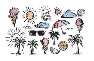 Summer icon set, hand drawn illustrations vector