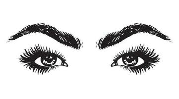 Woman eyes, Makeup look, line drawing logo black on white vector