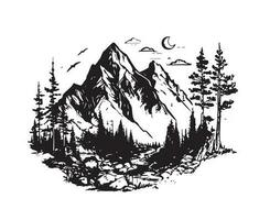 Rocky mountains, hand drawn style, vector illustration.