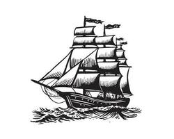 Sailing ship sketch, hand drawn illustrations. Vector. vector