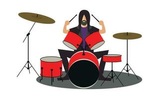 Rock musician playing on electrical guitar cartoon character vector Illustration