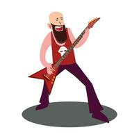 Rock musician playing on electrical guitar cartoon character vector Illustration