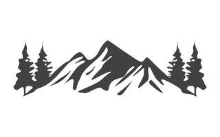 Mountains with trees. Beautiful mountain forest landscape. Black and white vector illustration. Pro Vector