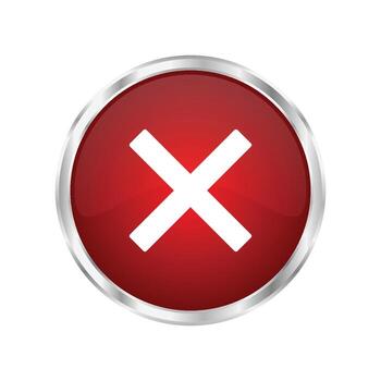 cruzar marca circulo conformado rojo lustroso botón icono. vector