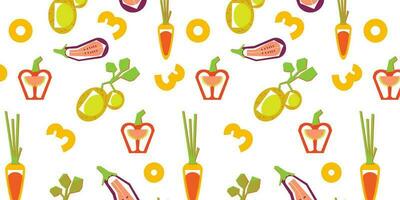 Seamless pattern of vegetables. Abstract vector pattern in flat style. Simple forms.