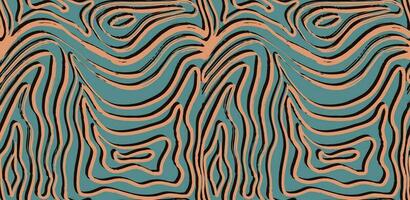 Trippy 1970s seamless pattern. Abstract optical illusion. Psychedelic waves. Wood texture, marble pattern. Drawn by hand. vector