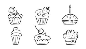 Delicious cupcake. Dessert vector illustration design. line art