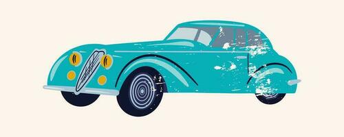 Retro car of the 1940s. Vintage car. Vector illustration with retro texture. Flat pattern with scuffs.