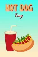 hot dog day, card, flyer, burger vector illustration, holiday invitation, cartoon style