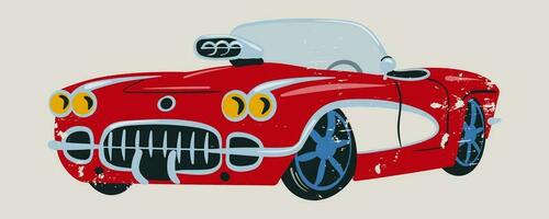 Retro car of the 1940s. Vintage car. Vector illustration with retro texture. Flat pattern with scuffs.