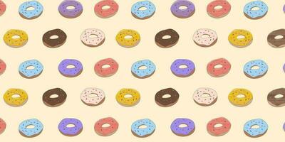 Donuts seamless pattern. Multicolored donuts in cartoon style with a stroke. vector