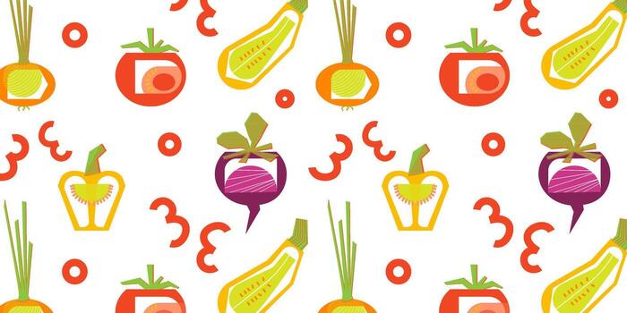 Seamless pattern of vegetables. Abstract vector pattern in flat style. Simple forms.