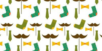 Seamless pattern. Socks, tie, bow tie, mustache. Dad's Day. Vector flat illustration.