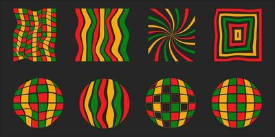 set of complex geometric shapes, deformed figures, colors of the holiday month of black history vector