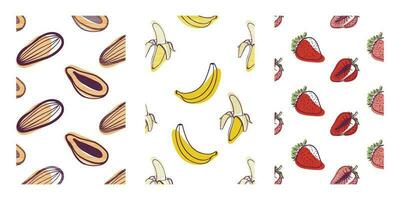 Seamless pattern fruit, banana, strawberry, papaya, set of patterns vector