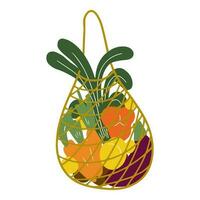 Mesh with vegetables. Vector illustration in a flat style. Fresh vegetables in a mesh bag.