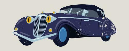 Retro car of the 1940s. Vintage car. Vector illustration with retro texture. Flat pattern with scuffs.