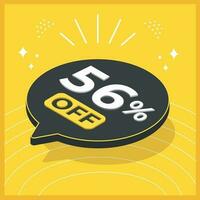 56 percent off. 3D floating balloon with promotion for sales on yellow background vector