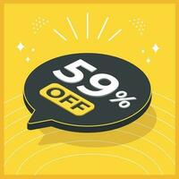 59 percent off. 3D floating balloon with promotion for sales on yellow background vector