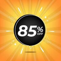 85 percent off. Yellow banner with eighty-five percent discount on a black balloon for mega big sales. vector