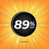 89 percent off. Yellow banner with eighty-nine percent discount on a black balloon for mega big sales. vector