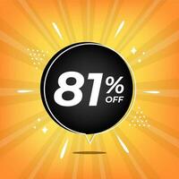 81 off. Yellow banner with eighty percent discount on a black balloon for mega big sales. vector