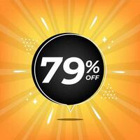 79 off. Yellow banner with seventy-nine percent discount on a black balloon for mega big sales. vector