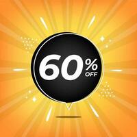 60 percent off. Yellow banner with sixty percent discount on a black balloon for mega big sales. vector