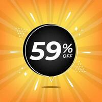 59 off. Yellow banner with fifty-nine percent discount on a black balloon for mega big sales. vector