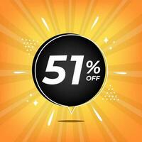 51 off. Yellow banner with fifty-one percent discount on a black balloon for mega big sales. vector