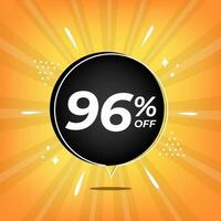 96 off. Yellow banner with ninety-six percent discount on a black balloon for mega big sales. vector