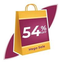 54 percent off. 3D Yellow shopping bag concept in white background. vector