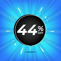 44 percent off. Blue banner with forty-four percent discount on a black balloon for mega big sales. vector