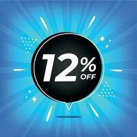 12 percent off. Blue banner with twelve percent discount on a black balloon for mega big sales. vector