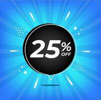 25 percent off. Blue banner with twenty-five percent discount on a black balloon for mega big sales. vector