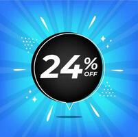 24 percent off. Blue banner with twenty-four percent discount on a black balloon for mega big sales. vector