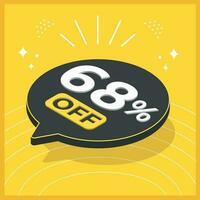 68 percent off. 3D floating balloon with promotion for sales on yellow background vector