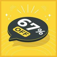 67 percent off. 3D floating balloon with promotion for sales on yellow background vector
