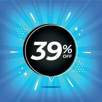 39 percent off. Blue banner with thirty-nine percent discount on a black balloon for mega big sales. vector
