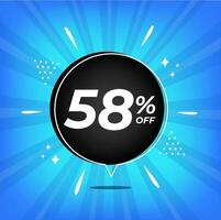 58 percent off. Blue banner with fifty-eight percent discount on a black balloon for mega big sales. vector