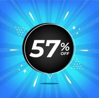 57 percent off. Blue banner with fifty-seven percent discount on a black balloon for mega big sales. vector