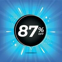 87 percent off. Blue banner with eighty-seven percent discount on a black balloon for mega big sales. vector