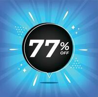 77 percent off. Blue banner with seventy-seven percent discount on a black balloon for mega big sales. vector