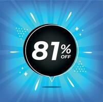 81 percent off. Blue banner with eighty-one percent discount on a black balloon for mega big sales. vector