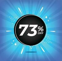 73 percent off. Blue banner with seventy-three percent discount on a black balloon for mega big sales. vector