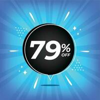 79 percent off. Blue banner with seventy-nine percent discount on a black balloon for mega big sales. vector