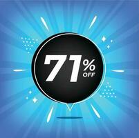71 percent off. Blue banner with seventy-one percent discount on a black balloon for mega big sales. vector