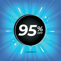 95 percent off. Blue banner with ninety-five percent discount on a black balloon for mega big sales. vector