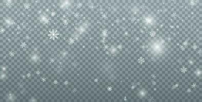 Snowfall background. Christmas snow. Falling snowflakes. Xmas holiday decoration. Vector illustration